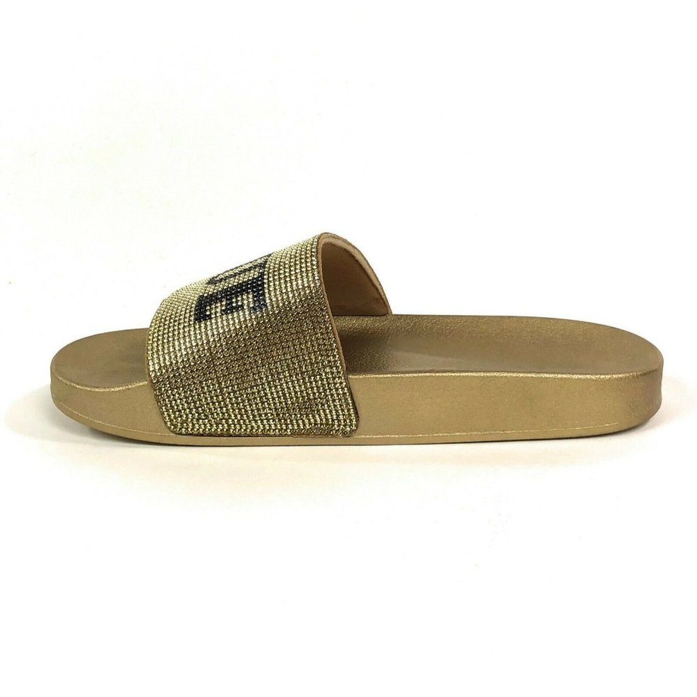 True Religion Womens 6 Medium Width Meyer Bling Gold Rhinestone Slides Sandals - Picture 4 of 8